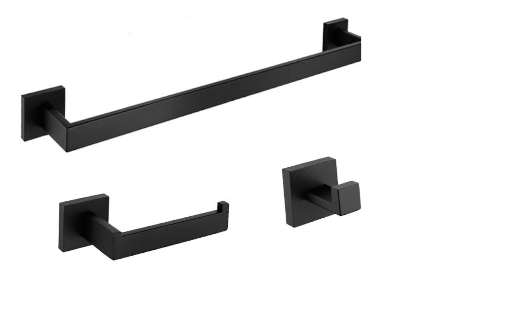 3 Piece Bathroom Accessory in Matt Black (22" Towel Bar, Tower Ring, T