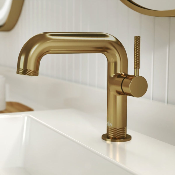 PRECISO - SINGLE HOLE LAVATORY FAUCET WITH PUSH DRAIN AND OVERFLOW - BRUSHED GOLD