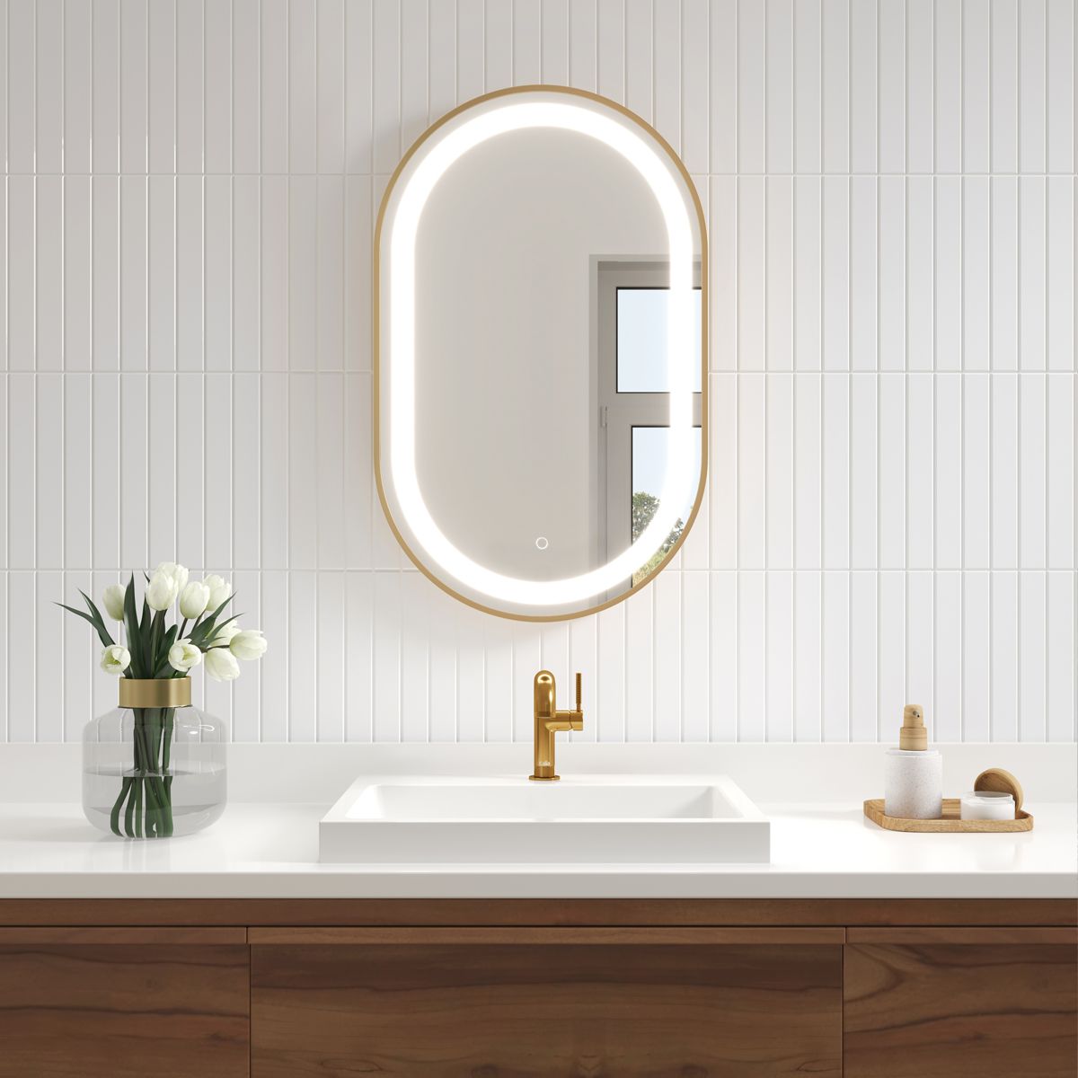 EFFECT LED-ILLUMINATED BATHROOM MIRROR - 20” X 32” - BRUSHED GOLD ...