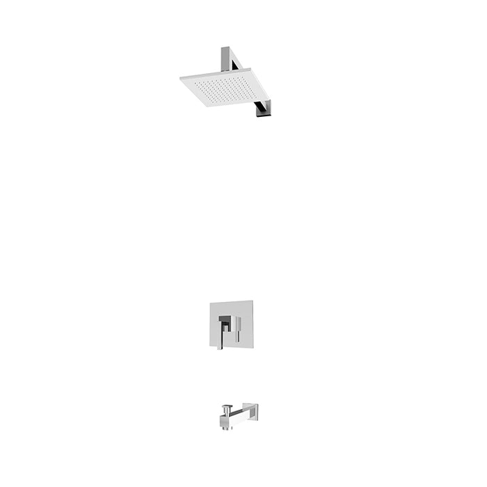 Rubi Jawa Pressure Balanced Shower Kit with Square Shower Head, Horizontal Shower Arm and Wall Mounted Bathtub Spout ,Chrome