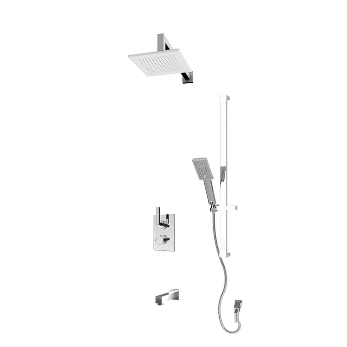 Rubi Jawa - Chrome Shower set, 1/2" Thermostatic ,Hand shower, Square Shower Head, Horizontal Shower Arm, Stop Valve with Water Outlet and Wall Mounted Bathtub Spout