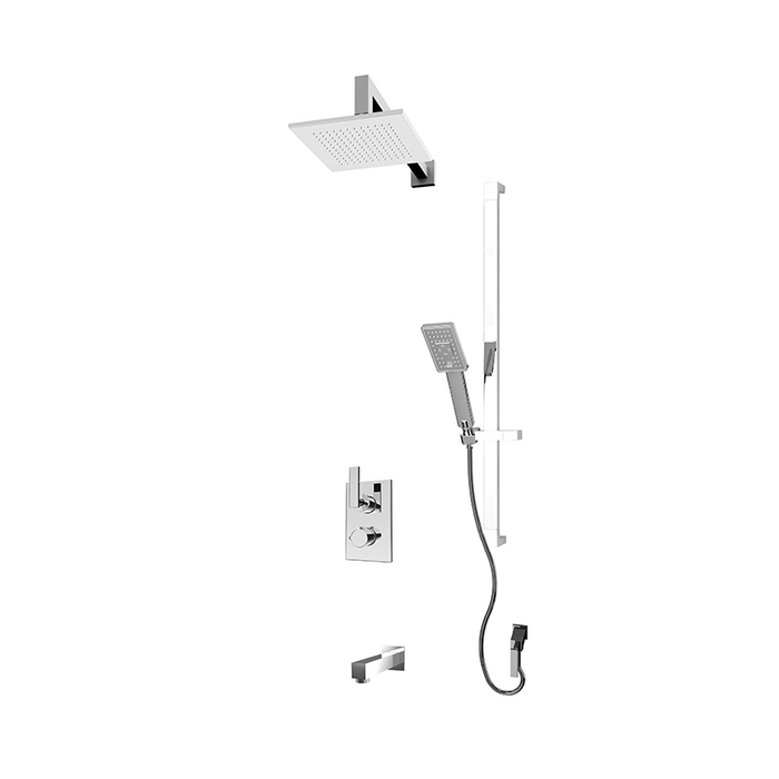 Rubi, Kali -  Chrome 1/2" Thermostatic Shower Kit with Square Shower Head, Sliding Bar, Hand Shower and Wall Mounted Bathtub Spout