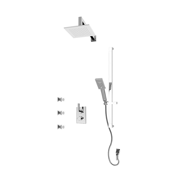 Rubi Jawa - Chrome Shower Set ,1/2" Thermostatic , Square Sliding Bar with Hand Shower, Square Shower Head, Horizontal Shower Arm, Stop Valve with Water Outlet, and Body Jets