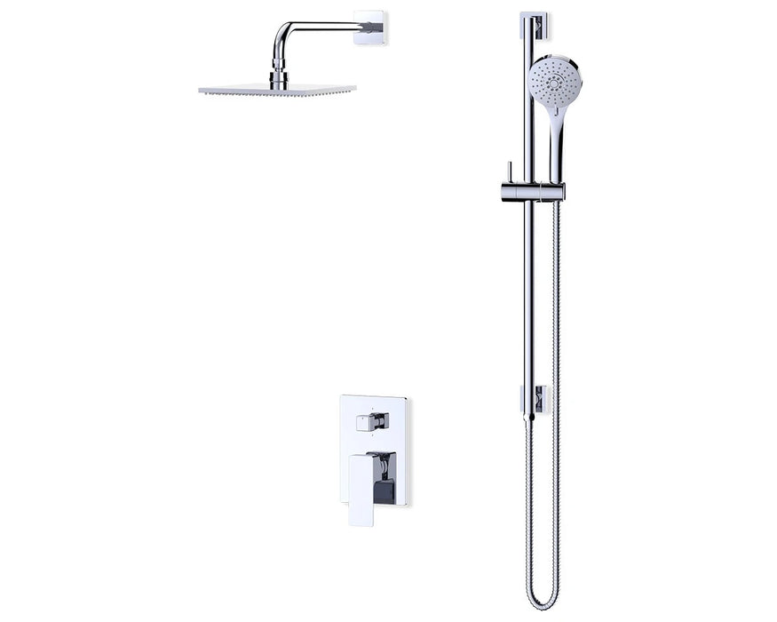 FLUID- Quad 8” Rain Shower & Hand Shower with Slide Bar+ Control valve , Chrome