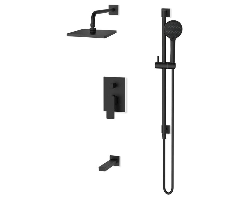 FLUID- Quad Rain Shower, Hand Shower & tub Spout+ Control valve , Matte Black