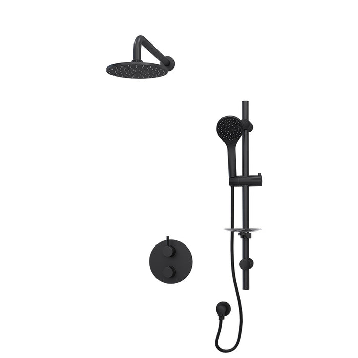 Rubi, Vertigo -  Black Shower Set, 1/2" Thermostatic, 8" Round Shower head