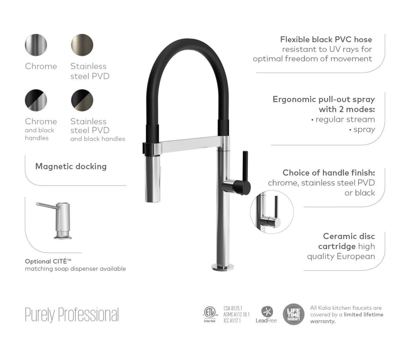 KALIA- EXKI STAINLESS STEEL SINGLE HANDLE KITCHEN FAUCET WITH BLACK PVC SPOUT AND MAGNETIC SPRAY HEAD