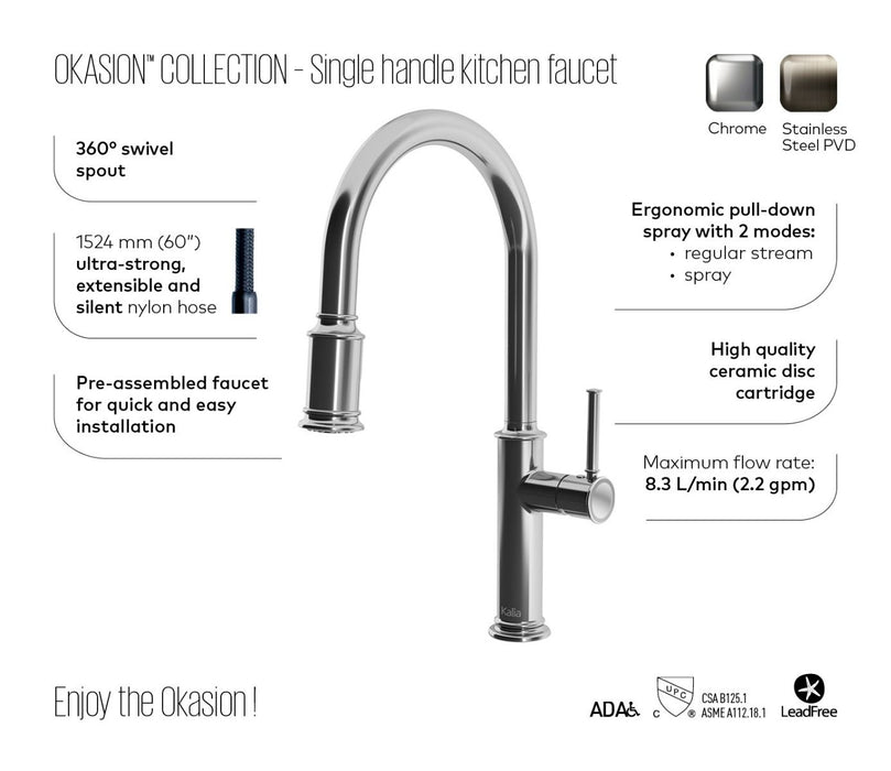 Kalia-OKASION PULL-DOWN KITCHEN FAUCET WITH SPRAY HEAD - STAINLESS STEEL