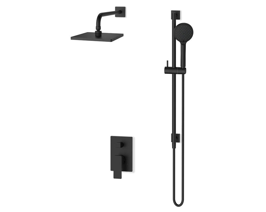 FLUID- Quad Rain Shower & Hand Shower System with Slide Bar+ Control valve, Matte Black